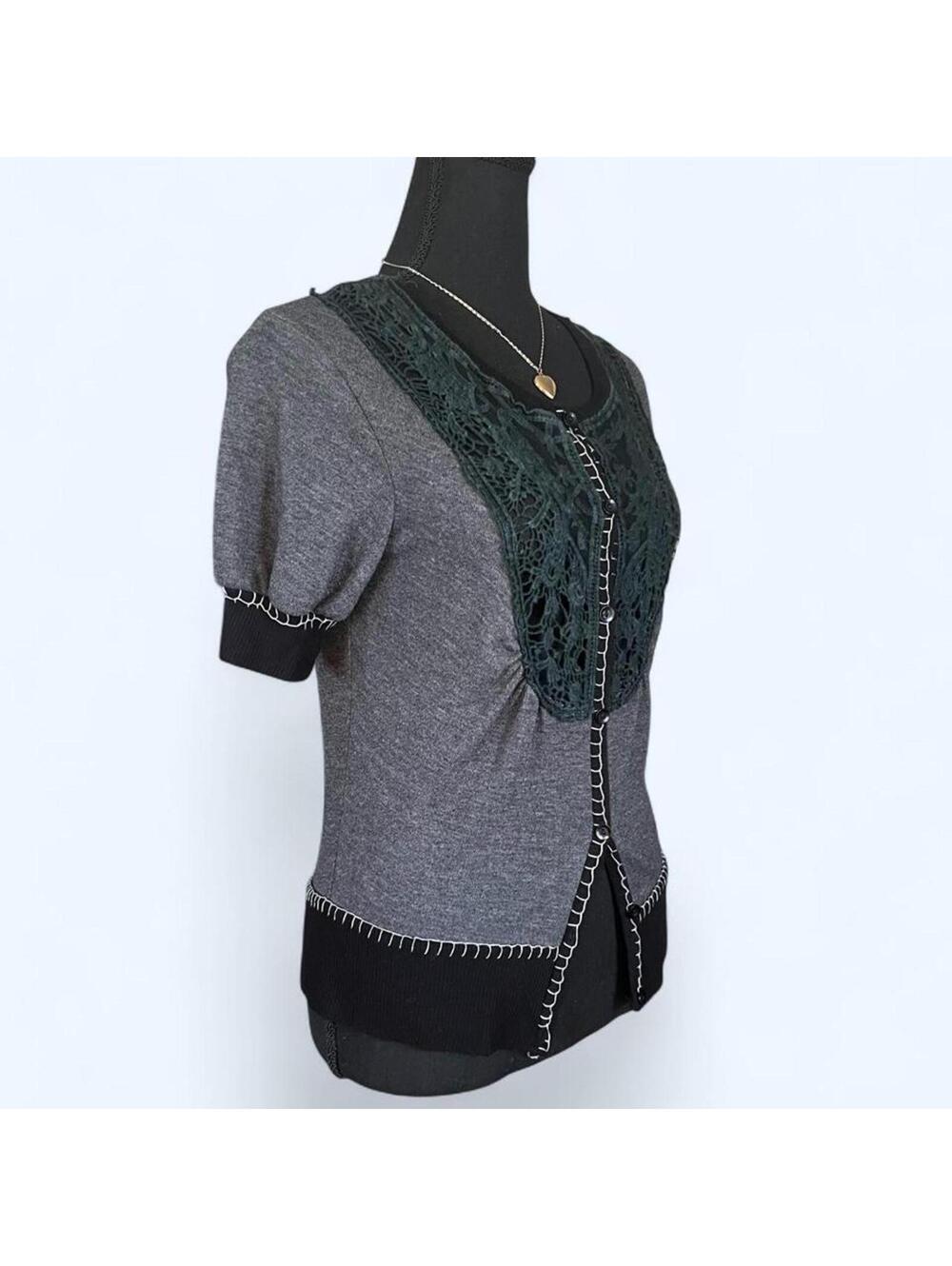 Vintage Y2K Daytrip Fairycore Dark Academia Crochet Lace Top Size Small 💚 - Picture 4 of 8